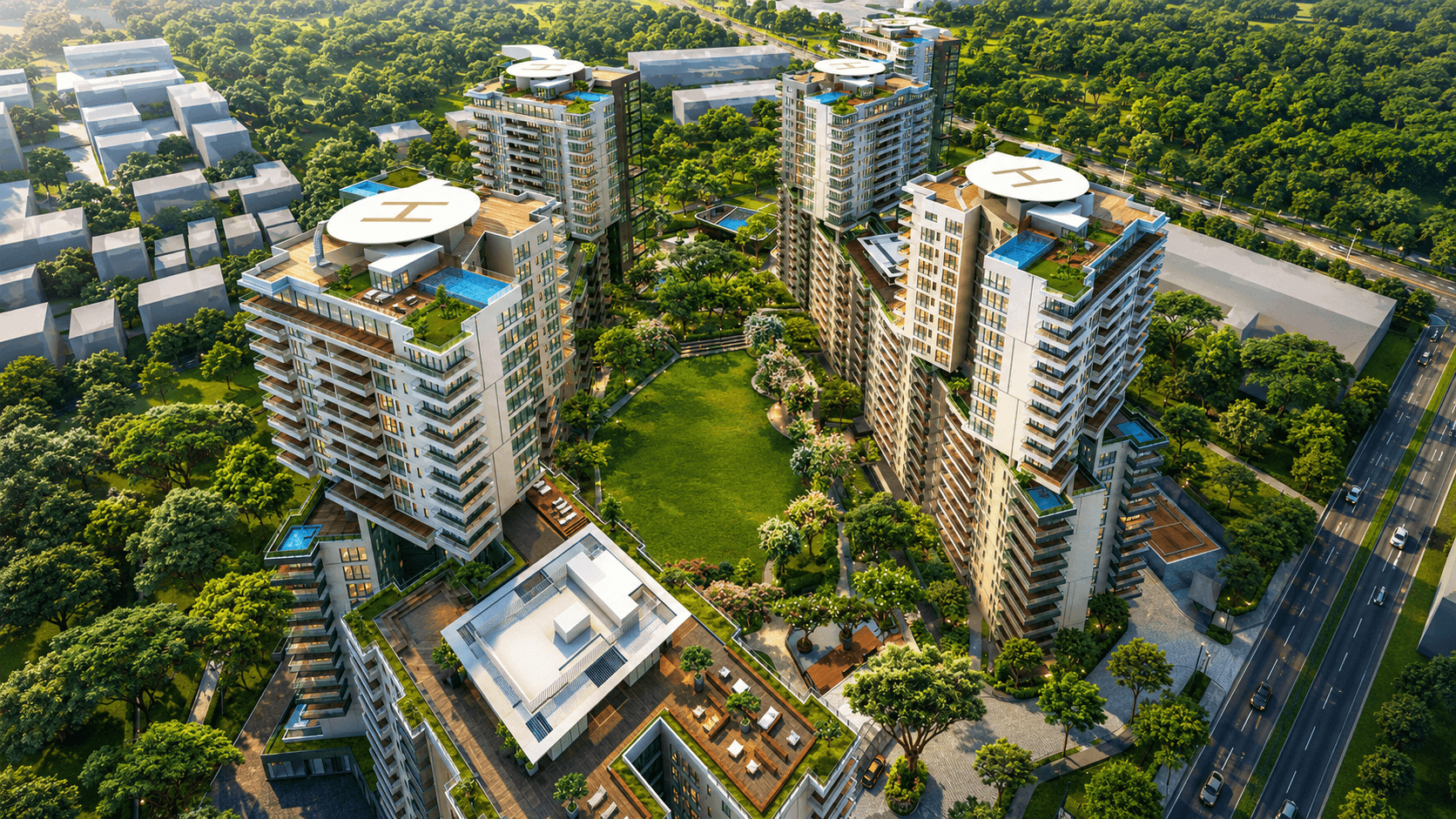 Embassy Lake Terraces lake-facing luxury apartment towers overlooking Hebbal Lake, North Bangalore